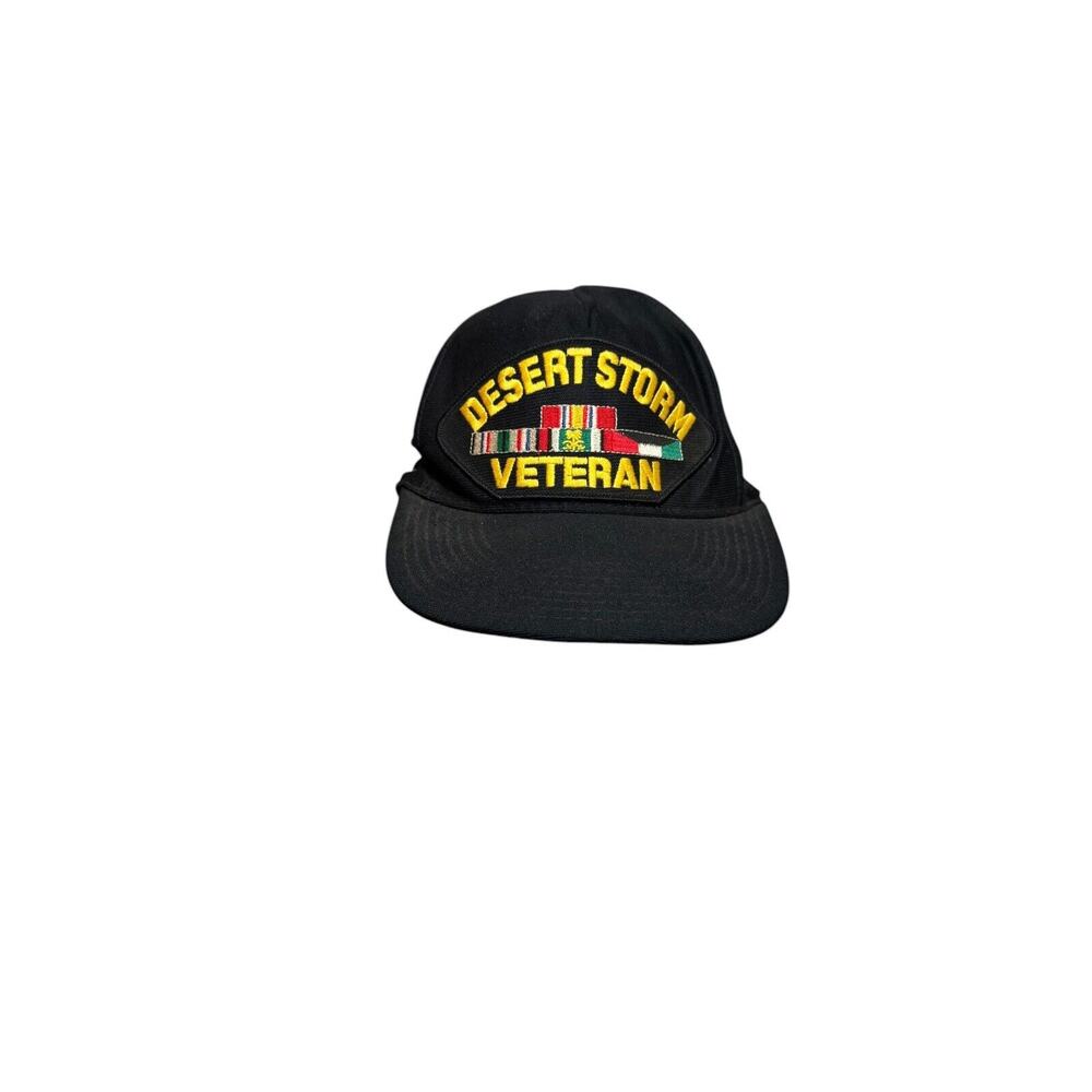 Vintage Desert Storm Veteran Ribbons Flags Mens Adjustable Snapback Hat Military